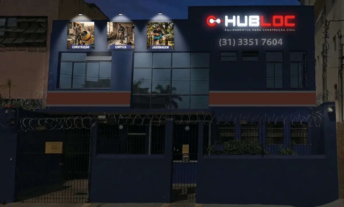 Fachada da Hub Loc — locação de equipamentos para construção civil em Belo Horizonte